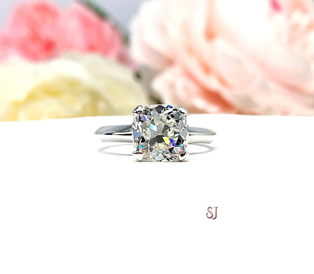 Old Mine 8mm Near Colorless Cubic Zirconia Engagement Ring Etsy
