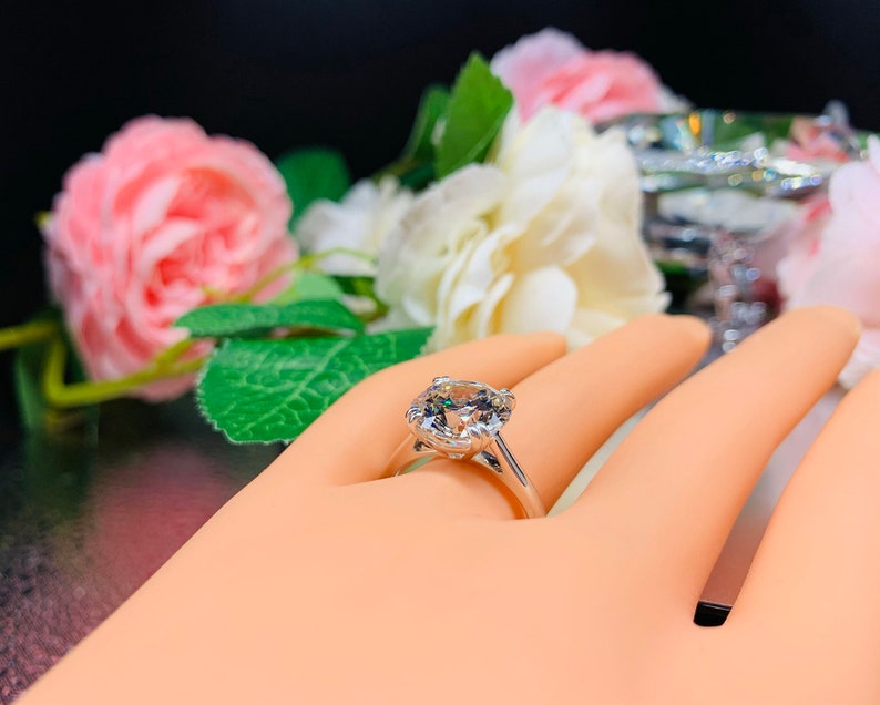 Sterling Silver or Gold Made to Order Near Colorless Split Prong Solitaire Round Cubic Zirconia Engagement Ring 11mm 5 cts