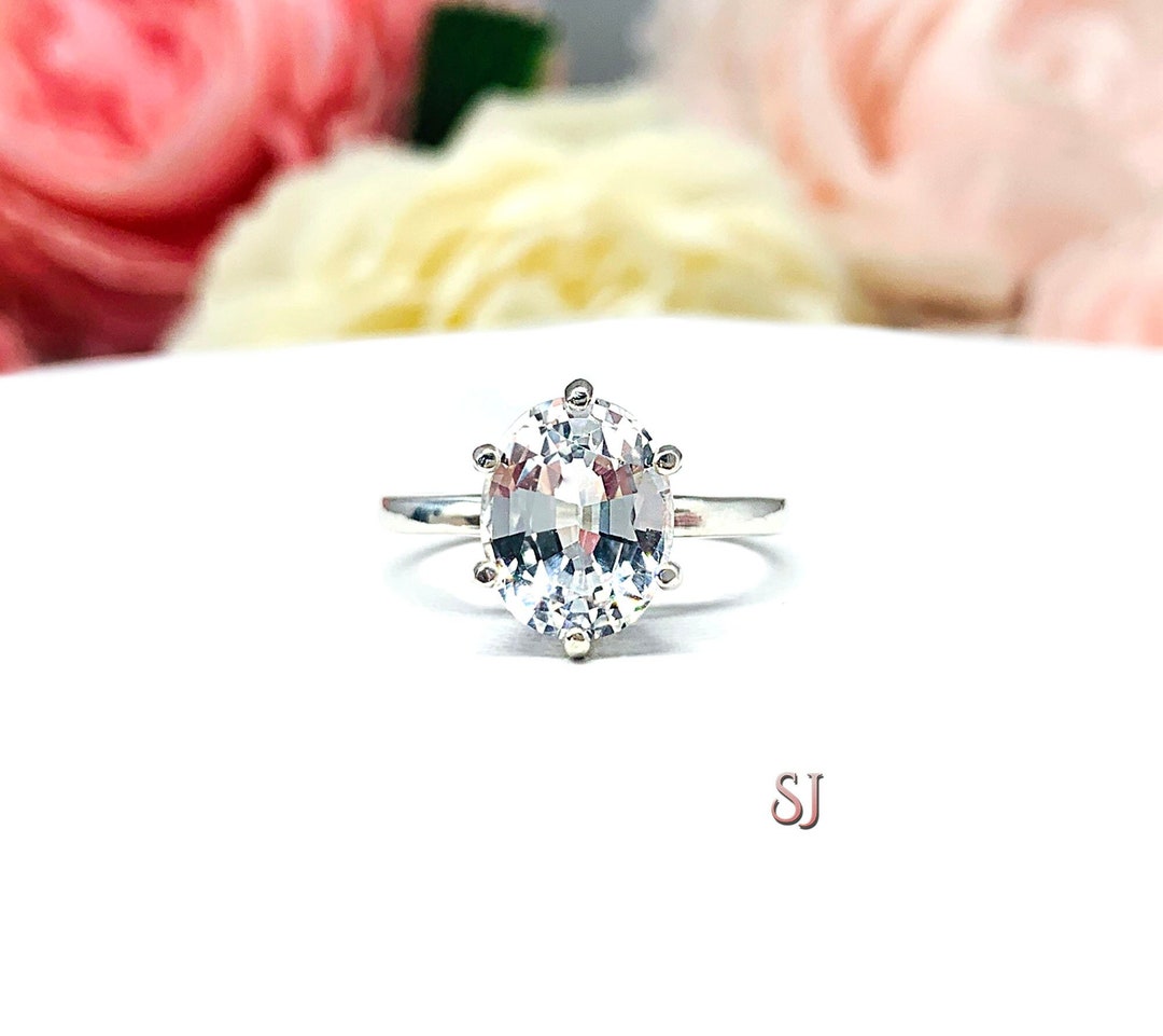 Lab White Sapphire Oval Six Prong Ring Etsy