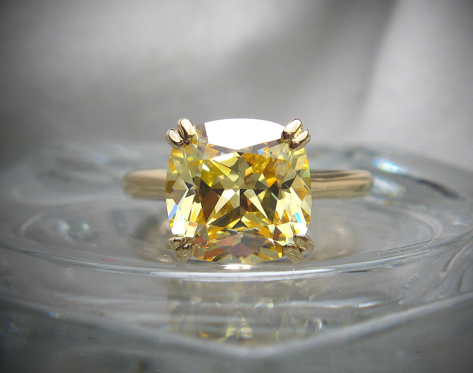 Cushion Cut Cubic Zirconia Engagement Ring CZ Canary 9mm 4 Etsy