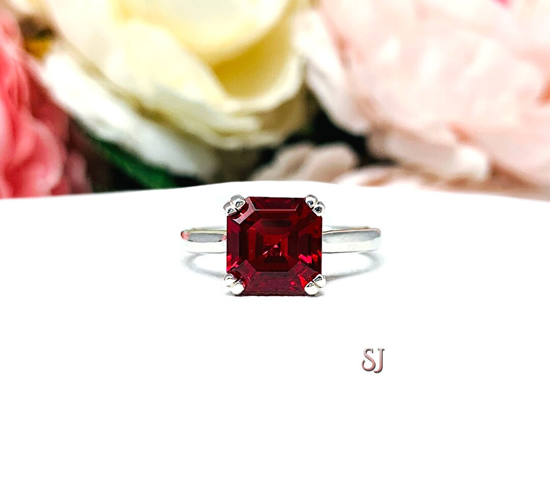 Lab Ruby 8mm Asscher Ring - Etsy