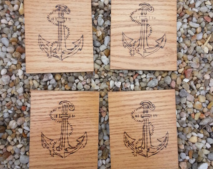 Hand Crafted Wood Burning Anchor Coasters Etsy