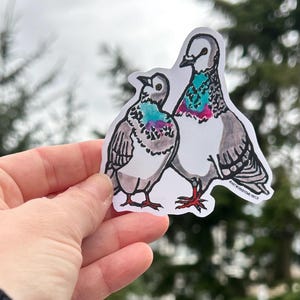 Waterproof Pigeon Vinyl Sticker, Original Artwork by Emily Beck