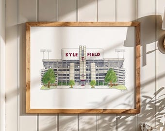 Aggie Alumni Gift, Kyle Field Print, A&M Watercolor Print, TAMU Football, Vintage Aggie Art, Texas AM Decor for Office, Sports Memorabilia