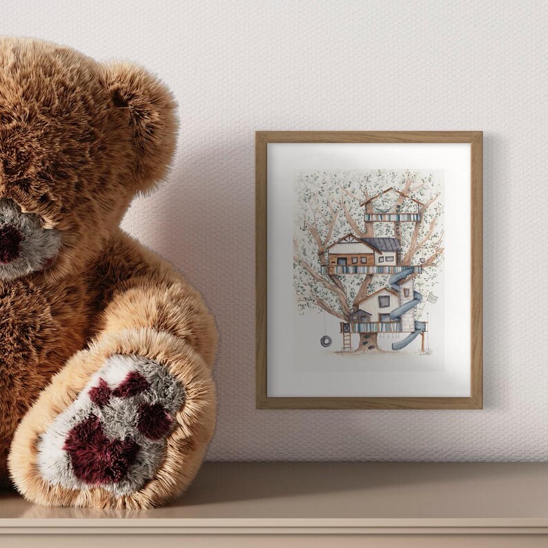 Treehouse Print Treehouse Kids Watercolor Art Print, Poster Sized Decor, Magic ...