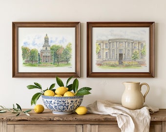 Baylor University Print Set of 2 Pat Neff Hall and Armstrong Browning Library Watercolor Art Prints Waco Texas Alumni Gallery Wall Decor