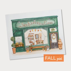 Fall Shop Around the Corner Wall Art | Watercolor Print Decor