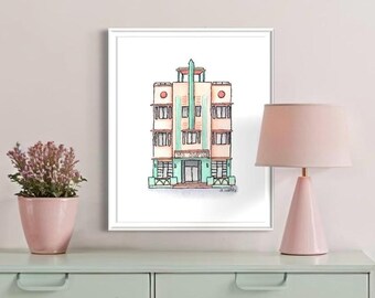 McAlpin Hotel Ocean Drive Print | Miami Beach Art Deco Architecture | South Beach Travel Poster | Historic Miami Beach Wall Art | Florida