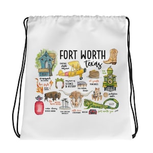 Kinder Kordelzug Tasche Leicht Junge Bibliothek Tote Mädchen Aquarell Fort Worth Texas Sommer Bucket List Wahrzeichen Stockyards Museum Texan Art