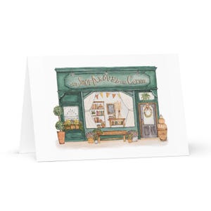 Cartes de vœux pour l'automne Faites vos achats au coin de la rue | Impression aquarelle inspirée de You've Got Mail | Vierge 4,6 x 6,25 po. avec enveloppes | Kathleen K