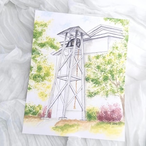 UGA Chapel Bell Giclee Print Watercolor University of Georgia Art Merch UGA College Alumni Gift Graduation Athens Georgia Wedding Engagement