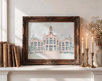 Fort Worth Courthouse Print Watercolor Ft Worth Wall Art Tarrant County Courthouse Wedding Gift Elopement Fort Worth Landmark Personalized