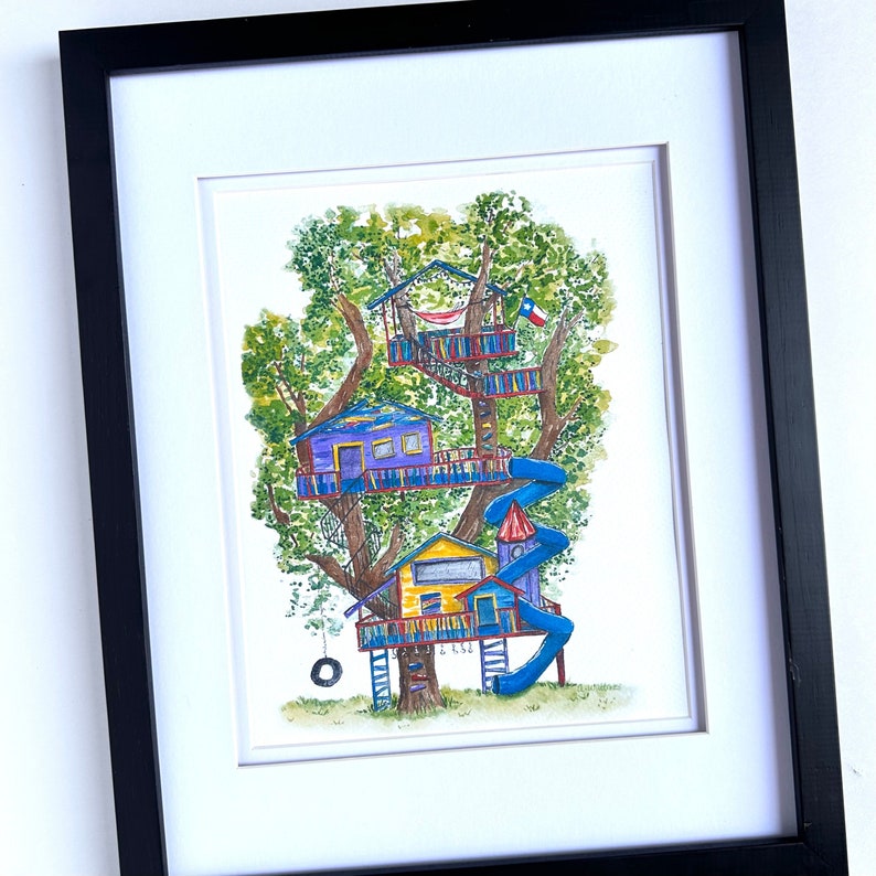 Treehouse Print Treehouse Print | Watercolor Kids Fort | Kids Clubhouse | Whimsical ...