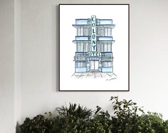 Colony Hotel Ocean Drive Print | Art Deco Historic District | South Beach Neon Hotel | Miami Beach Travel Art | Florida Coastal Wall Art