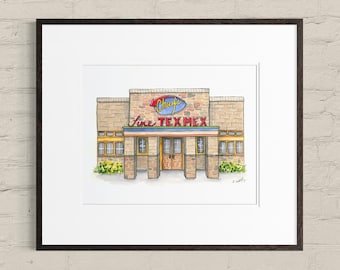 Chuys Tex Mex Watercolor Storefront Giclee Print, Iconic Texas Wall Art, Mexican Food Decor, Fort Worth, Austin, Dallas
