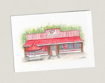 Red River NM Print Dairy Bar Watercolor, New Mexico Storefront, Taos Ski, Land of Enchantment, Angel Fire, Travel Print, Summer Mountains