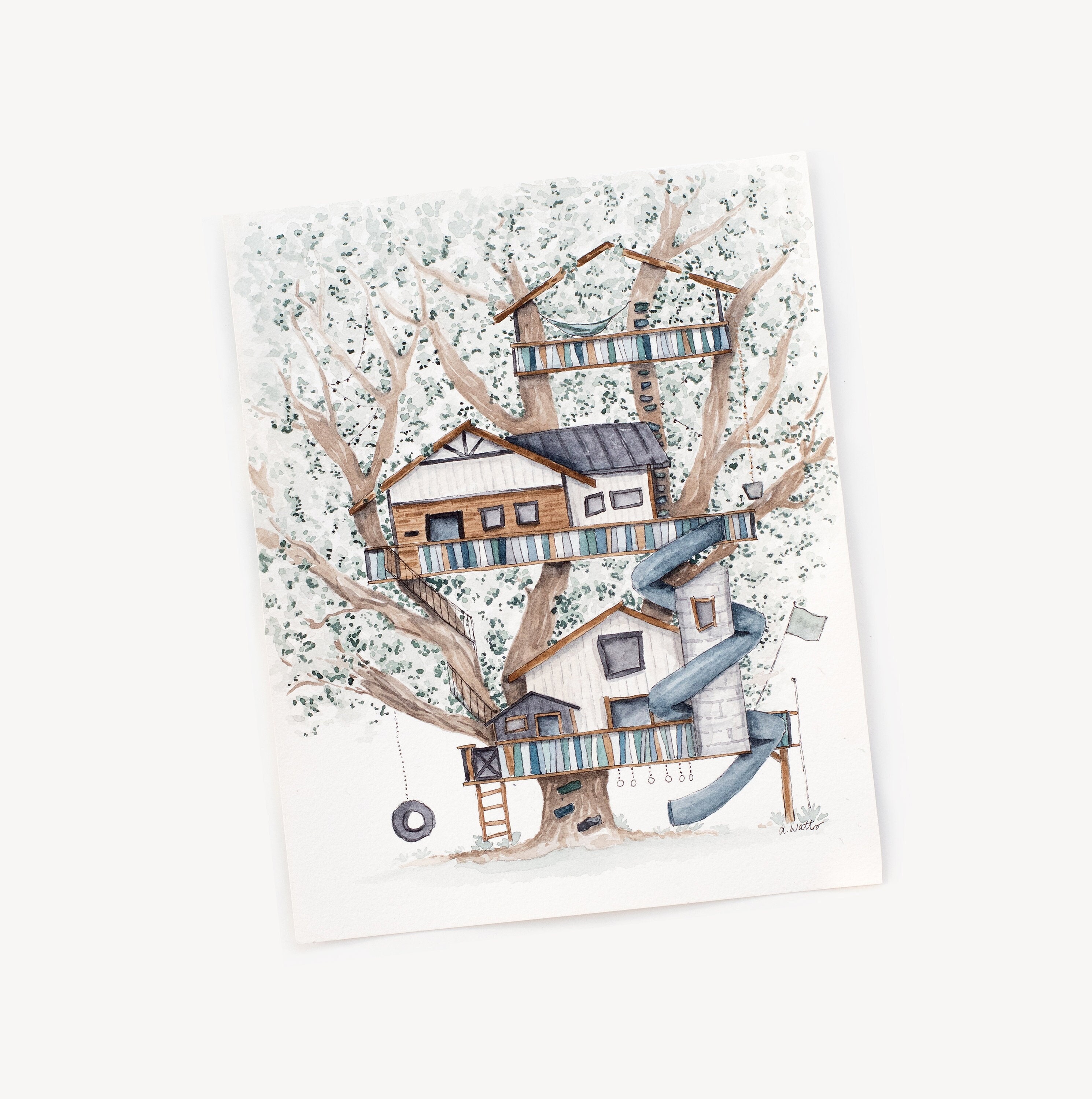Treehouse Print Treehouse Kids Watercolor Art Print, Poster Sized Decor, Magic ...