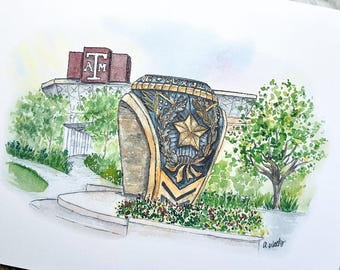 Aggie Ring Art Print Watercolor Ring Day Dunk Gift Class of Graduation Art Decoration Gift Kyle Field Mom Dad Teachers Men Game Day Giclee