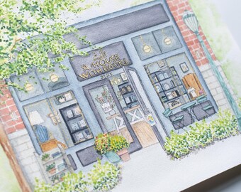 Keller Texas Bookstore Watercolor Storefront Giclee Print, TX Indie Local Bookstore Art, A House With Books
