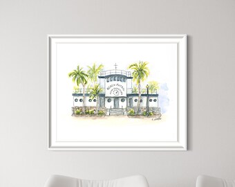 South Beach Art Deco Print | Ocean Drive Watercolor Building, Miami Travel Souvenir