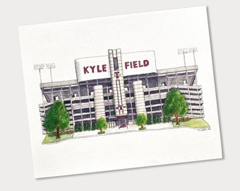 Nostalgic Kyle Field Watercolor Print | Aggie Wall Art |   Aggie Graduation Gift | Aggie Football |  Alumni | Aggie Pride | Aggie Prints