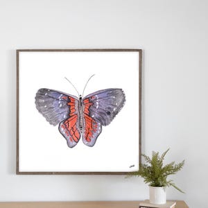 Stampa giclée con farfalla ad acquerello del mese di nascita di luglio / Grande arte murale con farfalla / Arte murale con farfalla divisa / Regalo per neonati di luglio / Fiore di nascita
