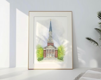 SMU Perkins Chapel Watercolor Art Print, Giclee Print Resembles Original, Southern Methodist University, 5x7 to 24x36, Brides & Grads Dallas