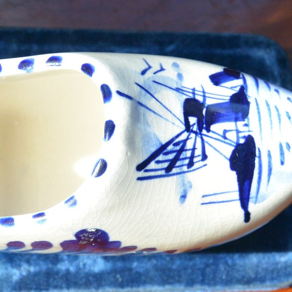 SALE! Dutch Delft Clog, Ashtray/Decor/Planter - Blue/White, Holland, Windmill on Water, Tag Remnant, Great Gift - Vintage - Rare. Fabulous!