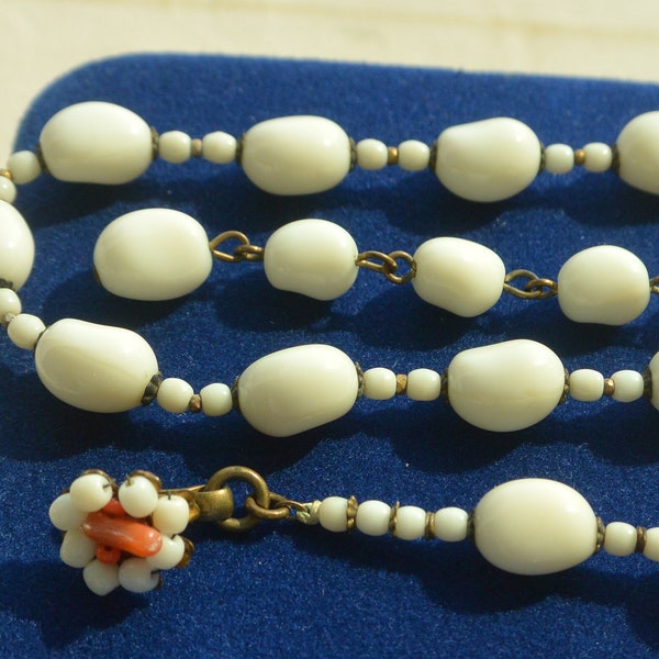 SALE! Miriam Haskell Necklace - Signed, Elegant White Beads, Floral Coral Closure, Great Gift - Vintage - Rare, Fabulous!