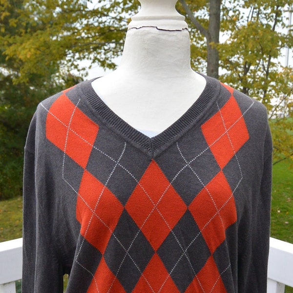 SALE! Banana Republic Sweater, V-Neck - Orange/Gray, Woman's US Size L, Great Condition - Vintage- Rare, Fabulous!