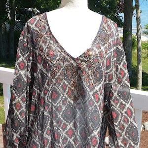 SALE! Chico&#39;s Silk Shirt - UNUSED - Hallmarked, Sequins Decor, Chico Sze 3, Multi Seasons, Elegant, Great Gift - Vintage - Rare, Fabulous!