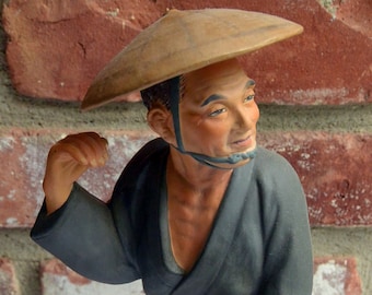 SALE! Hakata Urasaki Doll - Orig Label, Man, Local Dress, Removable Hat, Hand Crafted, Great Gift - Vintage - Rare, Fabulous!