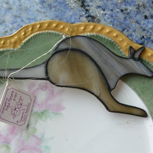 Kangaroo Stained Glass - UNUSED - Hand Made, Original Tag. Fish Line for Hanging, Vintage, SALE!