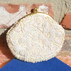 SALE! Hong Kong Beaded Clutch - Hong Kong, White Sequins & Beads, Bridal/Other, Great Gift - Vintage - Rare, Fabulous!