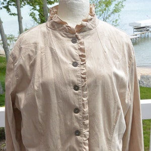 SALE! Chico&#39;s Khaki Jacket - Elegant Design, Cotton, Chico Size 3, Ruffles, Like New - Vintage - Rare, Fabulous!