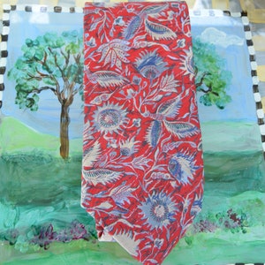 Vintage Christian Dior Silk Tie: Red & Blue Floral Pattern