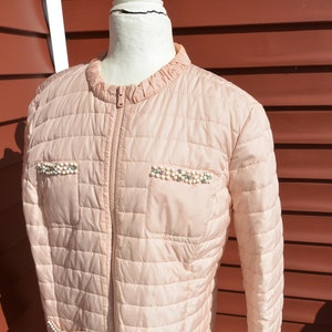 SALE! Chico&#39;s Jacket - Quilted, Beads, Ruffled Neck, Chico Size 3, Multi Season, Travel  Jkt, Great Gift - Vintage - Rare,  Fabulous!