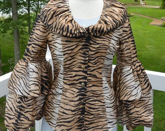 SALE! Escada Silk Jacket - Tiger Stripe, Elegant Sleeves/Collar/Gold Buttons, Germany, Great Gift - Vintage - Rare, Fabulous!