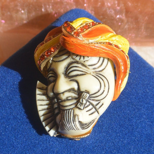 VENTE! Broche Selro - Noh/Turbaned Warrior, Multi Colors, Unisex - Great Gift - vintage - Rare, Fabuleux!