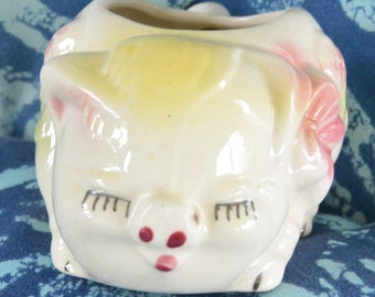 SALE! Pig Pottery Planter/Decor- US Made, Painted 3-D, Hand Painted Face, Great Gift - Vintage - Rare, Fabulous!