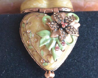 Carucci Jeweled Trinket Box - Enameled, Raised Flower, Swarovski Crystals - Vintage - Fabulous!