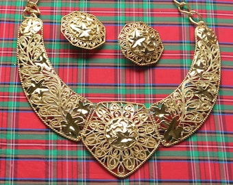 Vintage Jose Barrera Halsband & Örhängen med Klipp: OANVÄNT - Signerat, Spansk Kollektion av Leafguld, Vintage, REA!