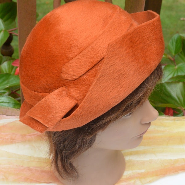 SALE! Elsa Schiaparelli Hat - Schiaparelli Paris Label, Orange Felt Wool, Couture, Italy, Derby/Other, Great Gift -Vintage - Rare, Fabulous!