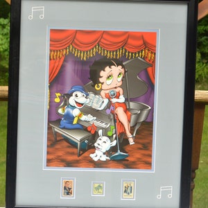 SALE! Betty Boop Lithograph, Framed- Center Stage, Commemorative Stamps, Great Gift - Vintage- Rare, Fabulous!