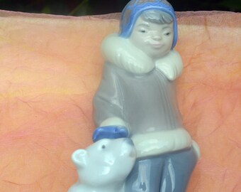 SALE! Lladro Eskimo Boy/Bear - UNUSED - DAISA, Spain, Porcelain, Juan Huerta, Rare Colors, Great Gift - Vintage-  Rare, Fabulous!