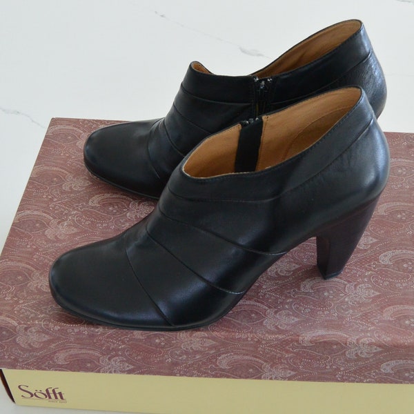 SALE! Sofft Black Boots -UNUSED - Leather, Side Zippers, Box, US Size 10/Euro Size 42,  Price 149, Great Gift-  Vintage - Rare, Fabulous!