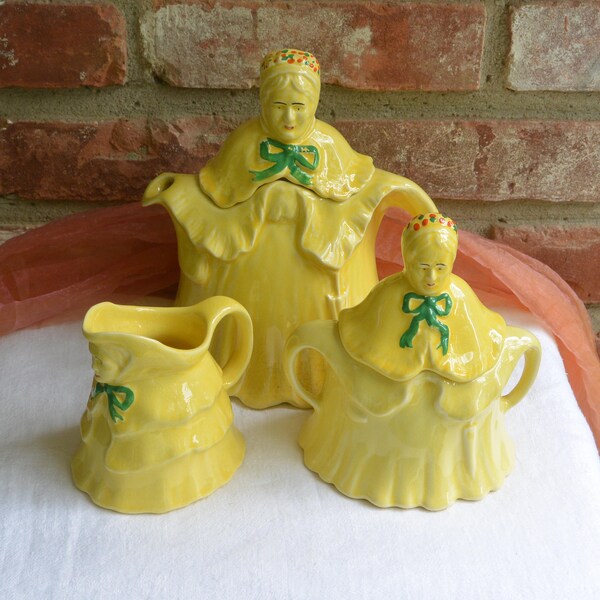 Reserved for M- English Hammersley Tea Set - Lady Teapot, Sugar and Creamer, Hallmarked H&C - Rare, Fabulous!