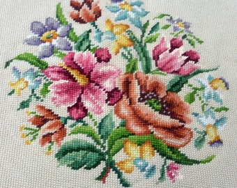 Oriental Floral Pattern Lovely Vintage Needlepoint