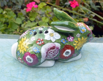 SALE! Paris R&R Rabbit Figurine - Hand Painted, Floral Decor, Pottery, Great Gift - Vintage - Rare,  Fabulous!