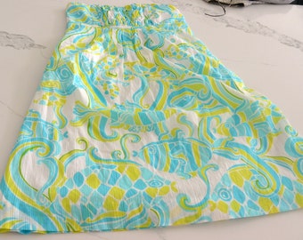 Vestido sin tirantes de Lilly Pulitzer: Etiqueta, Algodón azul verdoso, Talla 2 de EE. UU., Vintage, ¡REBAJAS!